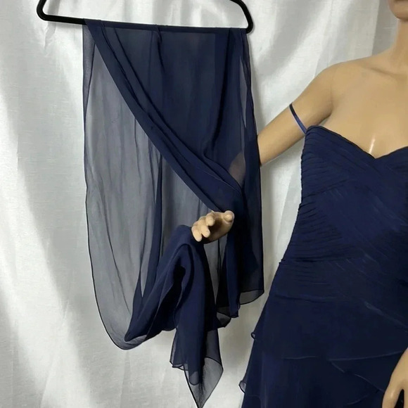 JOVANI NY Blue 100 SILK event dress .Strapless maxi with pleats and shawl - Picture 7 of 15